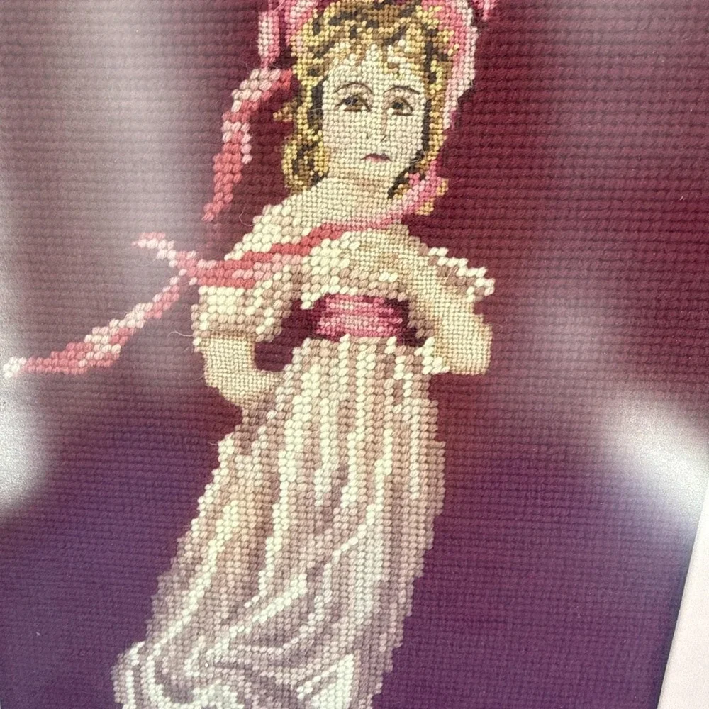 Vintage Needlepoint Picture Pinkie Victorian Girl 18